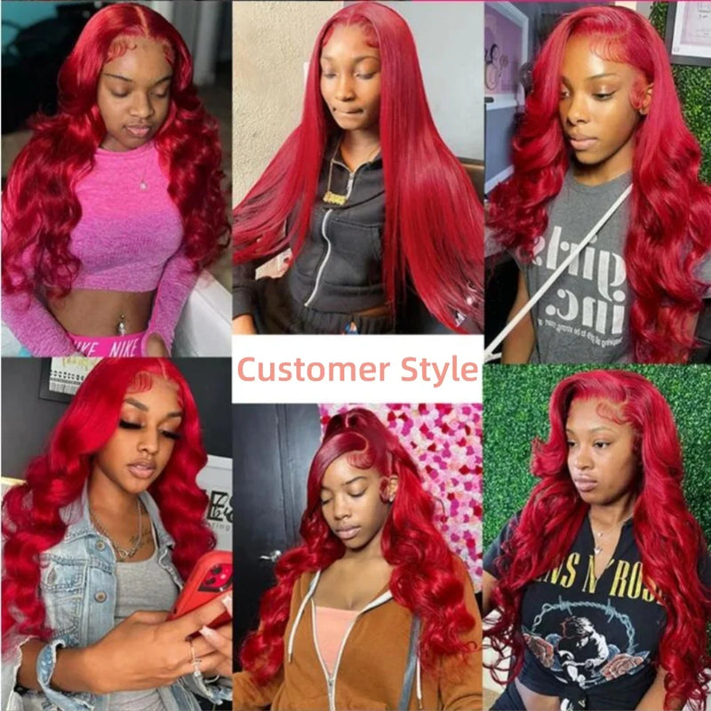 Hot Red Human Hiar Wigs 13x4 13x6 Lace Frontal Wig Body Wave Brazilian Colored Human Hair Wigs 30 36 Inch for Women  Pre plucked