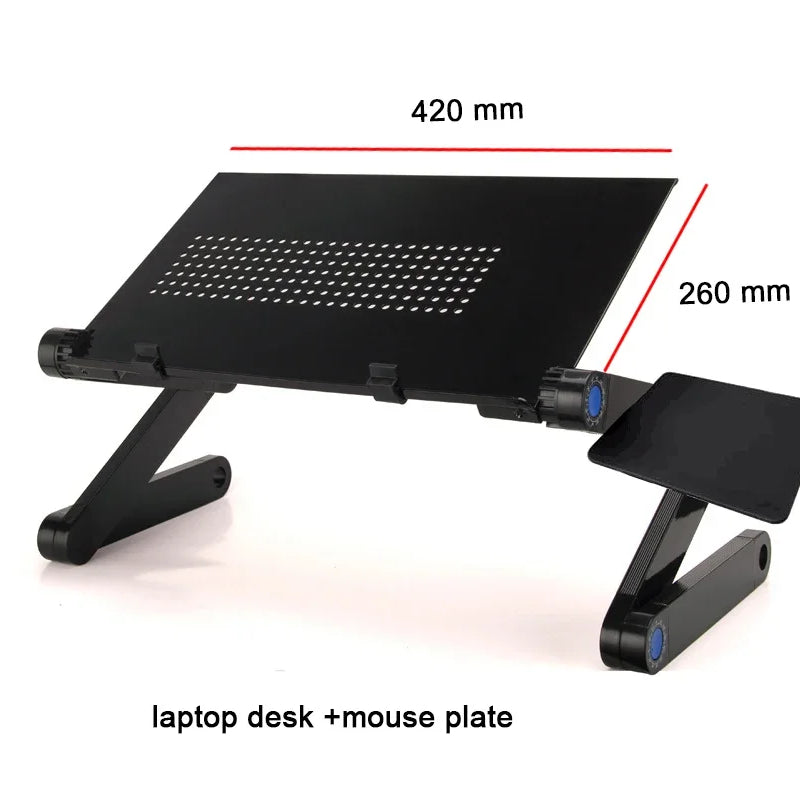 Adjustable Laptop Desk Stand Cooler Fan Portable Ergonomic Lapdesk for Bed Sofa PC Notebook Table Desk with Mouse Pad Aluminum