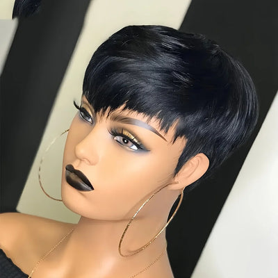 Short Pixie Wig Human Hair Layer Cut Short Human Hair Wigs Brown Red Ombre Highlight Duby Wigs Cheap Full Machine Wigs for Women