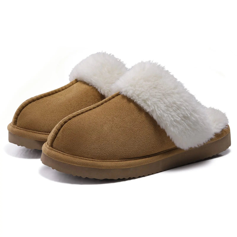 Comwarm Winter Fluffy Fur Slippers for Women Warm New Home Slippers Faux Fur House Mules Shoes Indoor Bedroom Comfy Fuzzy Slides