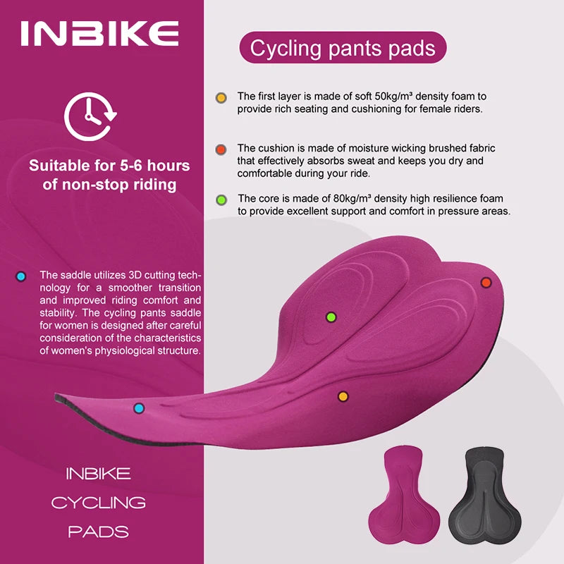INBIKE Cycling Shorts Women's Summer New High-waist Pocket Bicycle Road MTB Outdoor Cycling Breathable Shock-absorbing Bib Short
