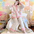 Pyjama épais en flanelle et velours corail fraise | SAMAG