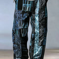 Men's Black Teal Patchwork Newspaper Print Wide Leg Pants Elastic Drawstring Loose Trousers For Retro Street - View 3 | SAMAG