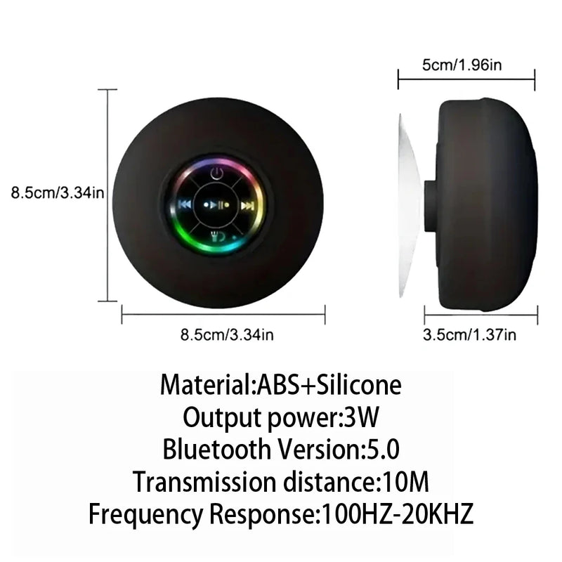 Portable Wireless Bluetooth Speaker LED Light IPX4 Waterproof Loudspeaker Outdoor Bathroom Large Suction - Visuel 6 | SAMAG