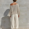 Fashionable Off-shoulder Top And Casual Trousers Two-piece Suit 2026 Autumn And Winter New Solid Color Slope Collar Women's Suit