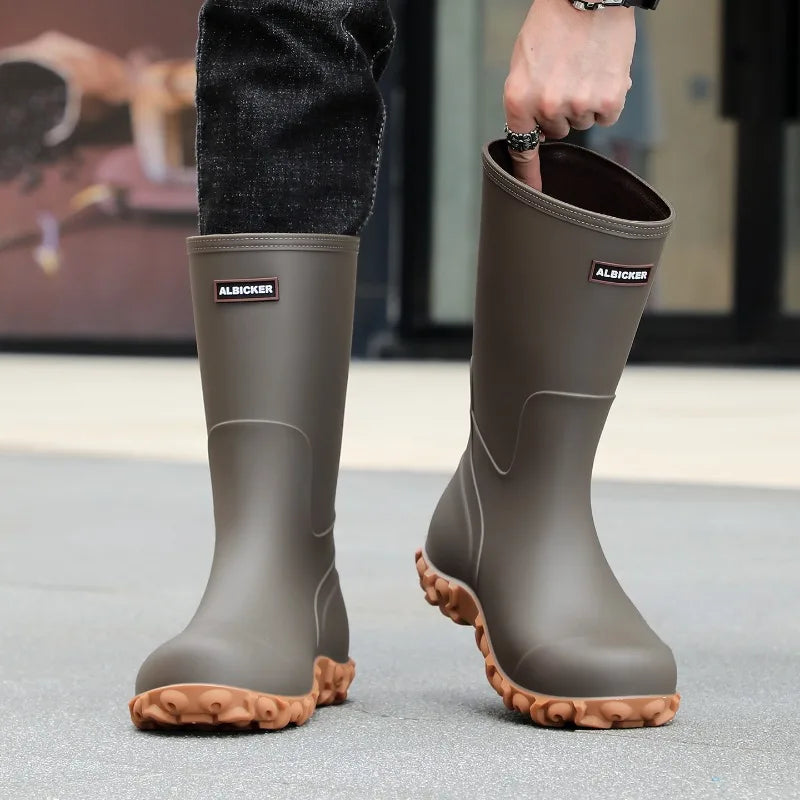 Men Rain Boots Fashion Mid-calf Rubber Boot Non Slip Fishing Rubber Galoshes Winter Warm Cotton Waterproof Shoe Резиновые Сапоги