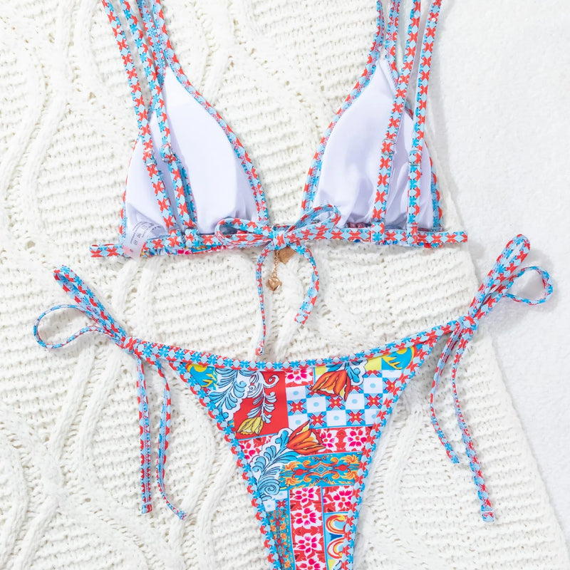 Women's Two Piece Bikini Set 2025, Sexy Triangle Push Up Swimsuit, Floral Print Bathing Suit, Beach Swimwear
