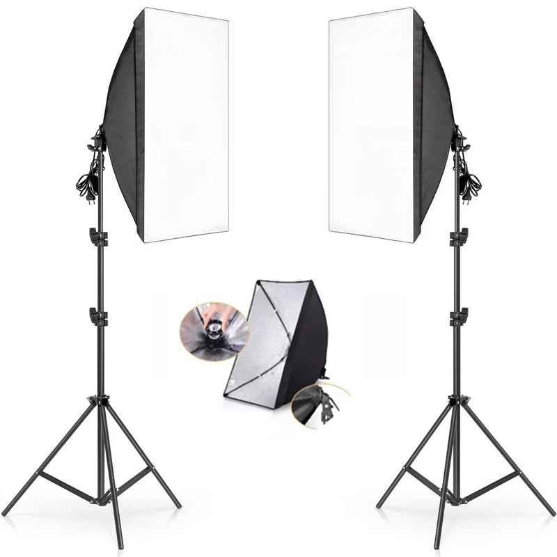 SH 2Pcs 50x70cm Photo Studio Kit With Softbox LED Bulbs Light Tripod for YouTube, Tiktok, Studio Portraits, Photography