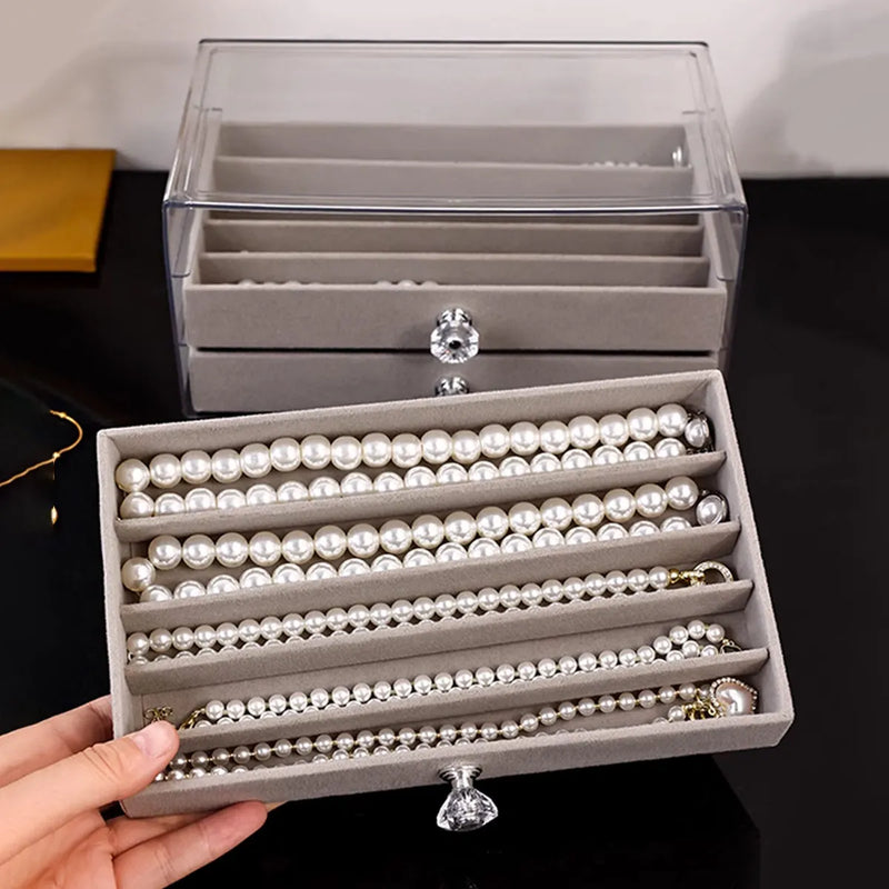 1pc Necklace Storage Box with Transparent Lid, 3-Layer Jewelry Tray Drawer Jewelry Display Box, Desktop Jewelry Box