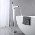 KEMAIDI Freestanding Bathtub Faucet Tub Filler High Flow Waterfall Bath Filler Brushed Gold Tub Faucets with Hand Shower Tap