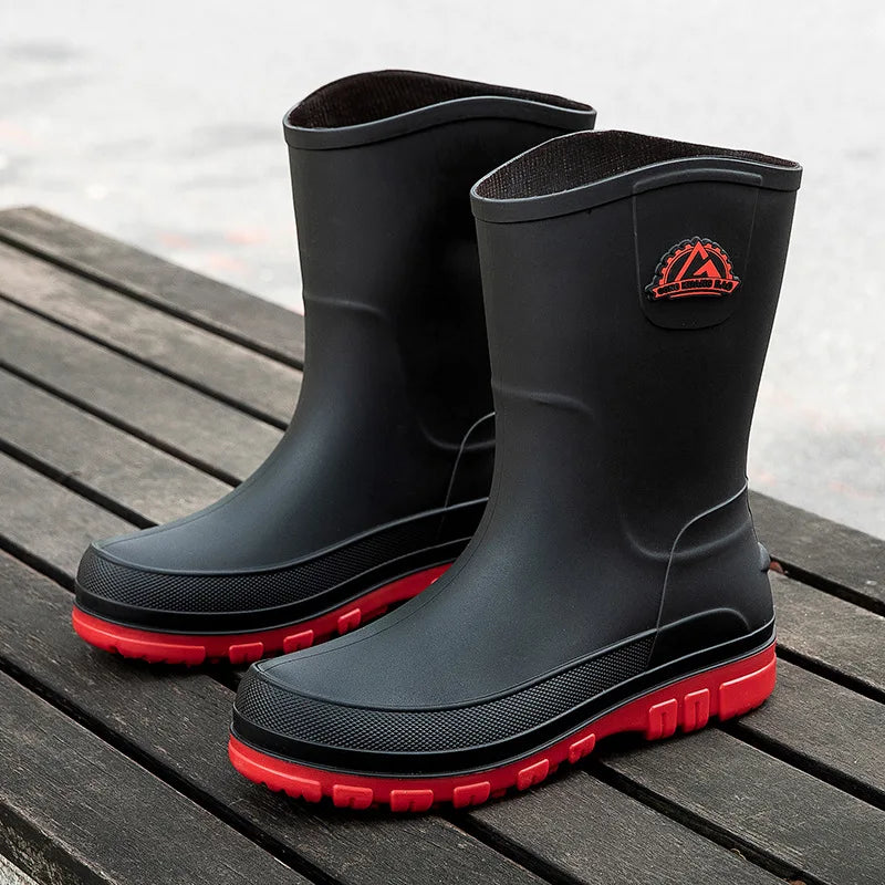 High tube rain shoes for men  high tube rain 2025 boots  autumn and winter cotton car wash work rubber shoes
