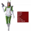 Women Alien Ladies Outer Space Alien Cosplay Outfit Metallic Silver Corset Green Bodysuit Costume for Halloween Carnival