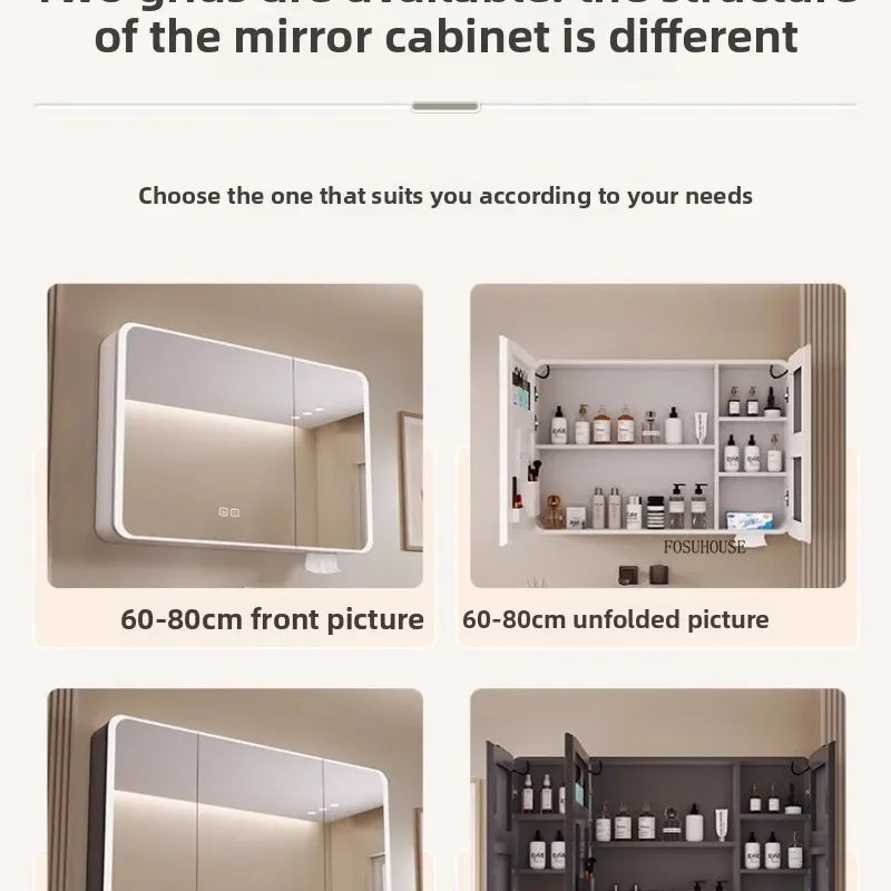 Minimalist Modern Arc-shaped Smart Bathroom Mirror Cabinets Home Furniture Wall-mounted Bathroom Mirror Cabinet with Lighting b