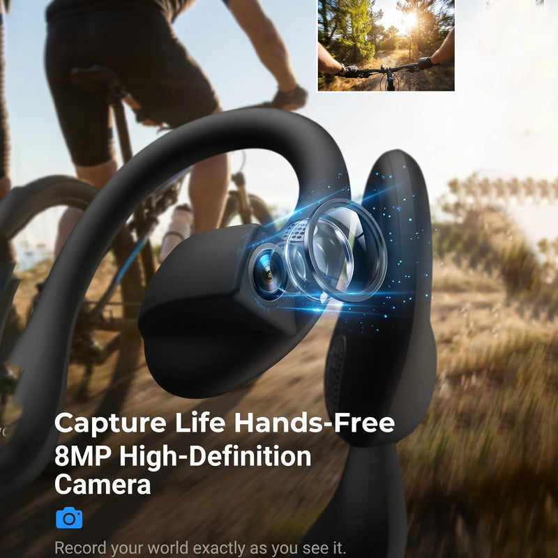 AI Camera Headphones 8MP HD Recording Smart AI Translation Ear Hanging Air Conduction Earphones Bluetooth Outdoor Cycling Record