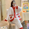 Pyjama épais en flanelle et velours corail fraise | SAMAG