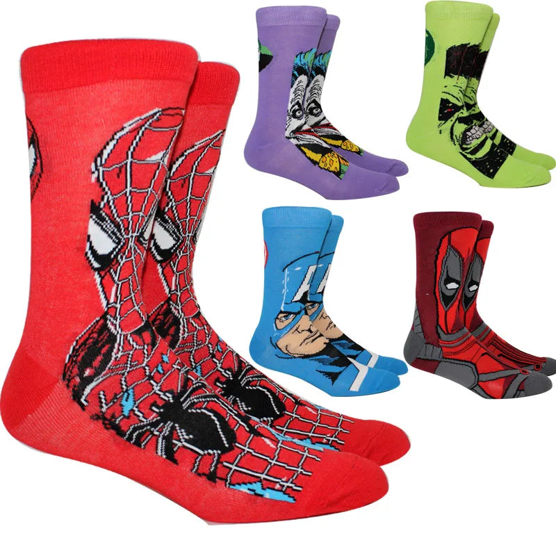 5 Pairs Marvel Socks Funny Men Anime Spider Man Iron | SAMAG