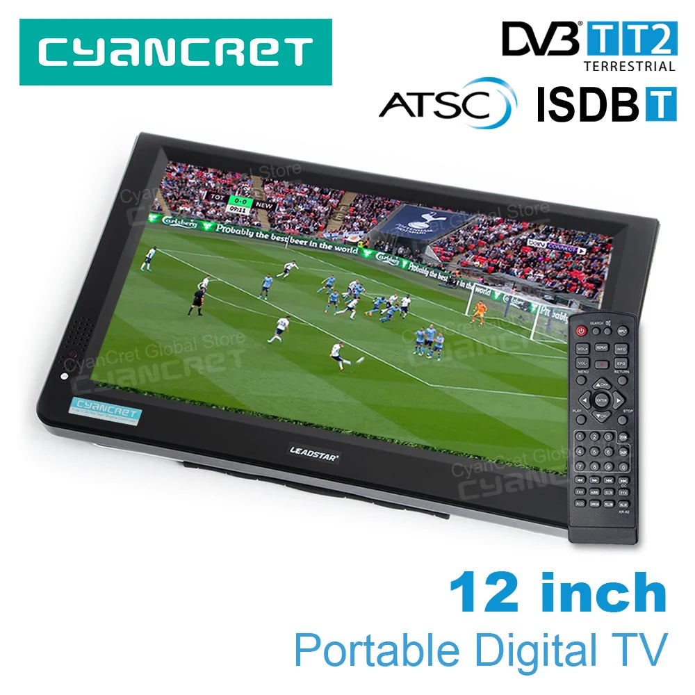LEADSTAR D12 12 inch HD Portable TV DVB-T2 ATSC ISDB-T tdt DTT Digital and Analog mini small Car Television Support USB MP4 AC3