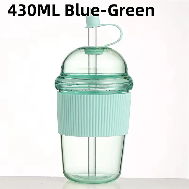 1pc 430ml Portable Flip Straw Cup Plastics Ins Style High-Capacity Water Bottles Tea Coffee Milk Heat-Resistant Juice Jelly Cups