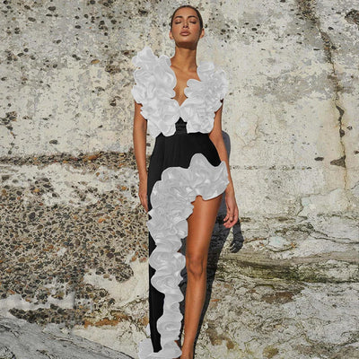 Sexy White 3D Ruffle Flower One Piece And Skirt Set | SAMAG