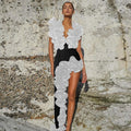 Sexy White 3D Ruffle Flower One Piece And Skirt Set | SAMAG