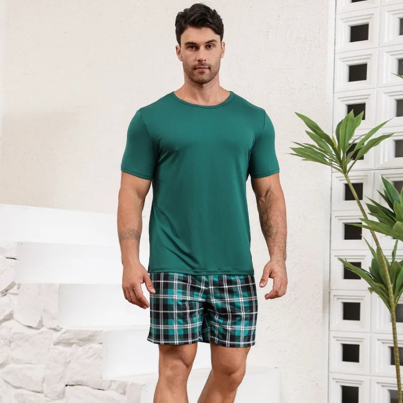 Men's Loungewear Summer Short Sleeve Shorts Pajamas Youth Soft Skin-friendly Loose Casual Wear Suit Lounge Set Pijamas for Men