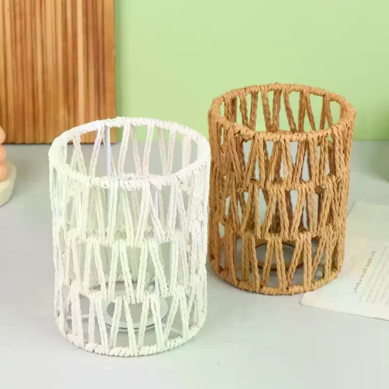 Garden Decor with Handcrafted Boho Woven Paper Rope Rattan Lampshade