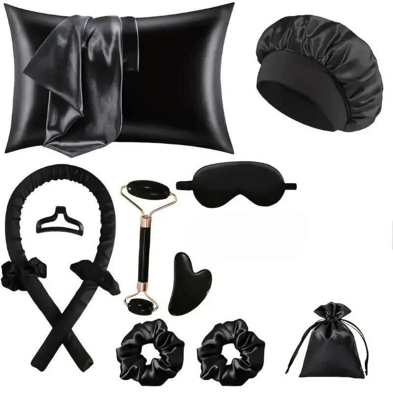 4/12Pcs Styling Kit Heatless Silk Curler with Sleeping Mask Shower Cap for Women and Girls Beauty Kit Travel Hair Styling Tools