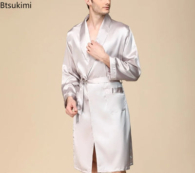 Summer Silk Bathrobe Man Nightrobes Large Size Ice | SAMAG