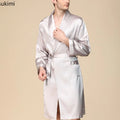 Summer Silk Bathrobe Man Nightrobes Large Size Ice Silk Printed Pajamas One-piece Robe Male Loungewear Men Kimono Home Mens Robe
