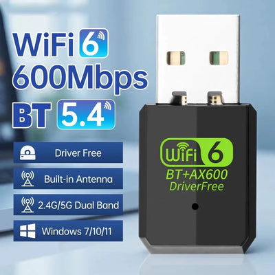 600Mbps WiFi 6 USB Wireless Network Card 2.4G/5GHz Adapter Driver - Free Bluetooth 5.4 for PC Laptops | SAMAG