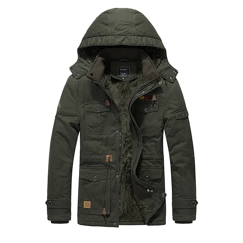Men's Casual Winter Thick Warm Parkas Windproof Overcoats Male Military Wool Liner Hooded Down Jackets Outdoors Long Coats