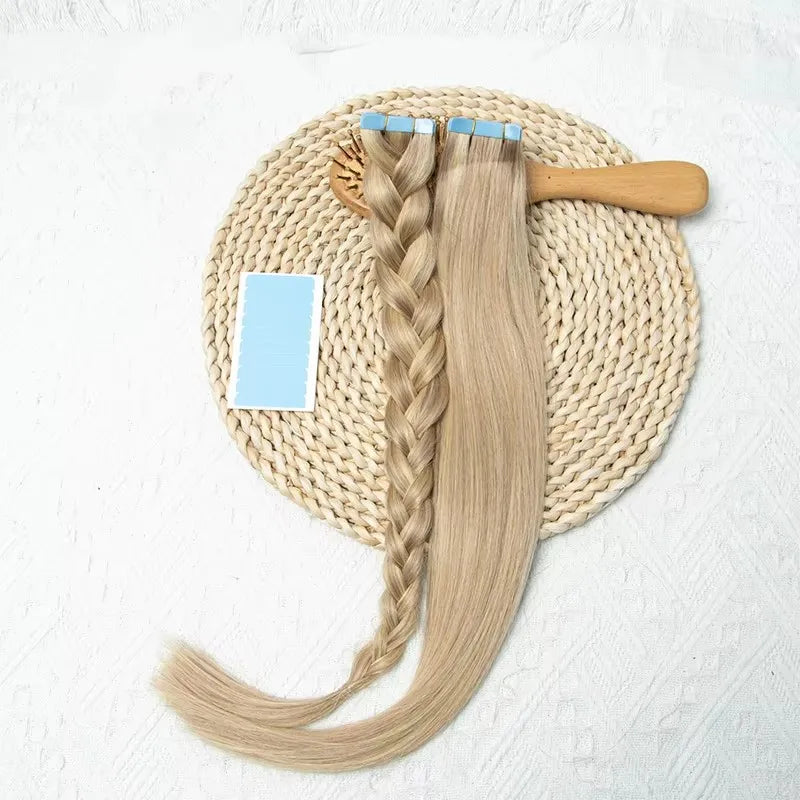 MRSHAIR Tape in Hair Extensions Human Hair Blonde Seamless Tape Hair Extensions 4x0.8cm Skin Weft PU Tape On Hair 20PCS 12"-24"