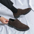 Fashion New Low Heels Pointed Suede Leather Brogue Oxford Shoes New Bussiness Thick Soled Causal Soft Daily Male Footwear Shoes