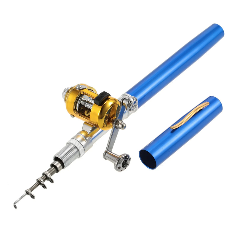 Fishing Rod Reel Combo Kit Set Mini Telescopic Portable Pocket Pen Fishing Rod Pole + Reel Aluminum Alloy Fishing Accessories