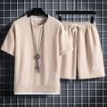 Summer Men's Simple Waffle Set Casual T - shirt Shorts Sports Solid Color Loose S - 3XL | SAMAG