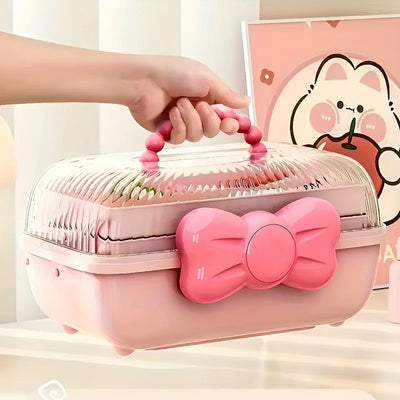 1pc Cute Cartoon Style Storage Box, Hairpin Headwear Cosmetics Large Capacity Transparent Lid Jewelry Bedroom | SAMAG