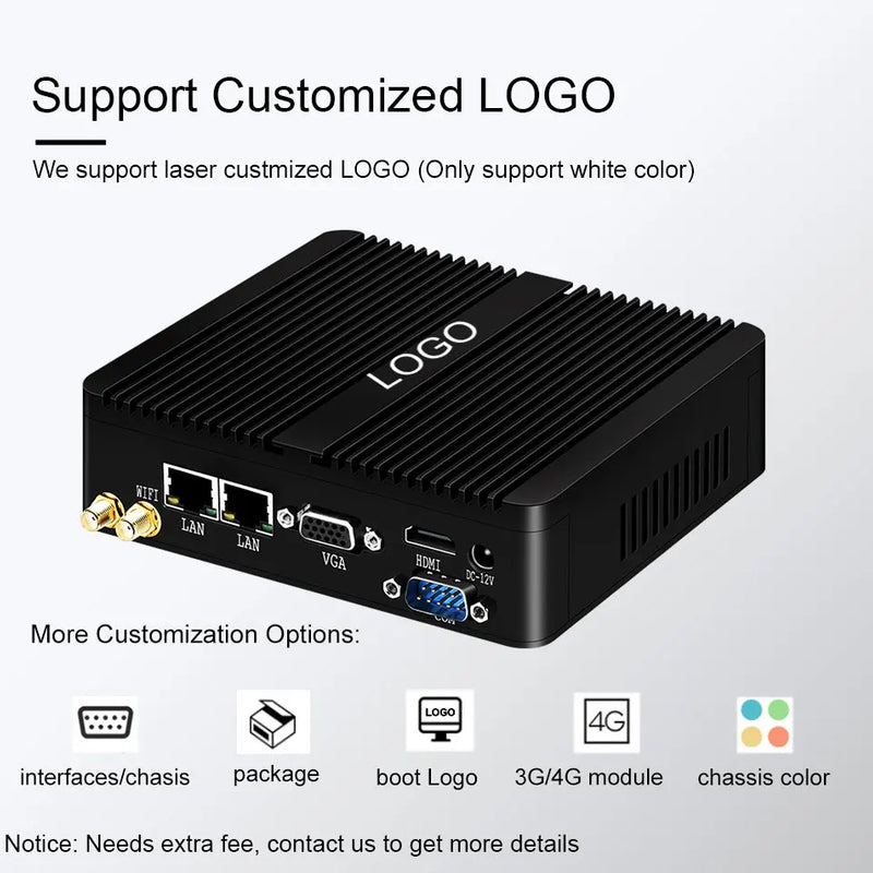 Intel Celeron J6412 N2930 J1900 Mini PC with 2xGigabit LAN 1xUSB3.0 3xUSB2.0 2xRS232 Fanless Industrial Computer Win10 Ready