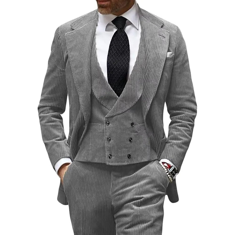 Camel Velvet Men's Suit 3 Piece Corduroy Blazer Vest Pants Set for Business Events Wedding Grooms Banquet Party Custom Tuxedo