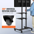 SucceBuy Mobile TV Stand Height Adjustable TV Stand w/ Wheels Double Tray for Audio-Visual Devices Rolling TV Stand for Bedroom