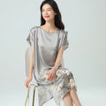 19MM 100% Mulberry  Silk Dress Pajamas Sleeping Home Dress Nightwear Women's Loose Plus Size  Short Sleeve Summer  40-80kg