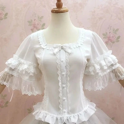 Y2K Vintage Lolita Style Blouses Women Elegant Square | SAMAG