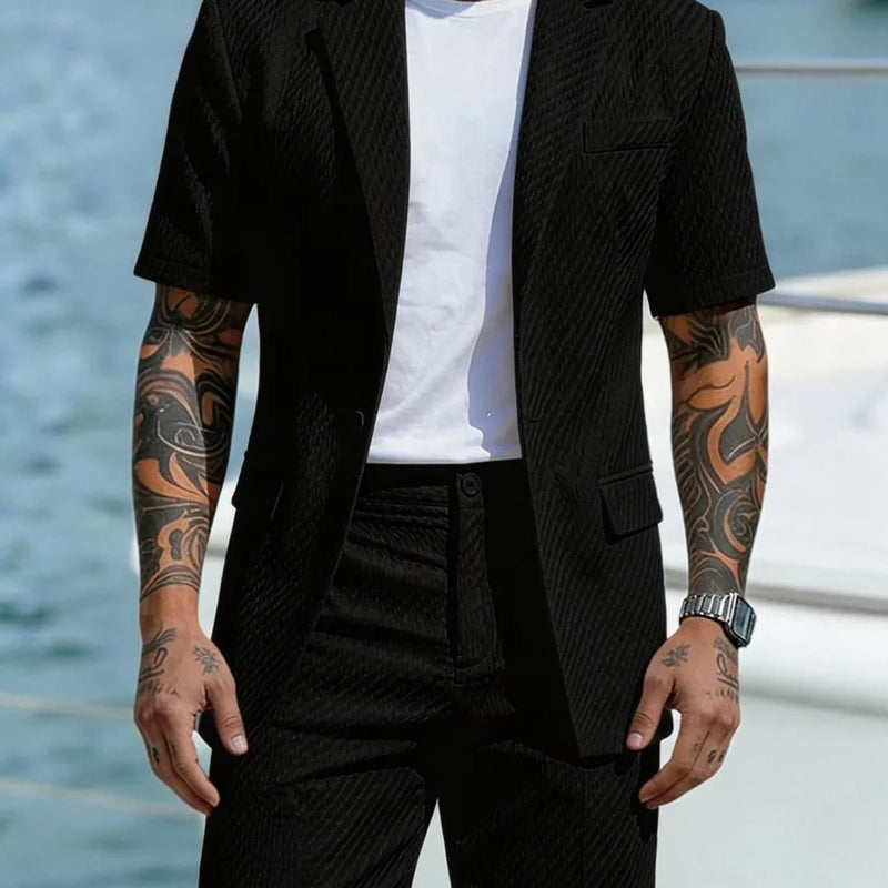 Men's Light Business Short Sleeved Suit Summer British Style Solid Male Outfit Slim Breathable Business Wedding Man 2-piece Suit