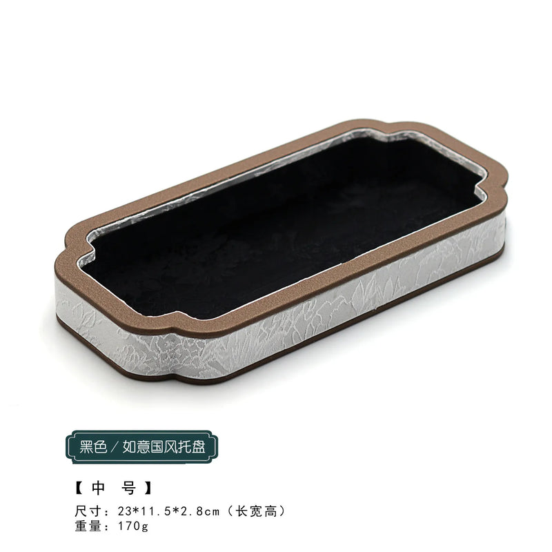 Luxury Chinese Vintage Silk Wooden Jewelry Box, Countertop Display Tray for Perfume Ring Bracelet, Velvet Gemstone Jade Storage