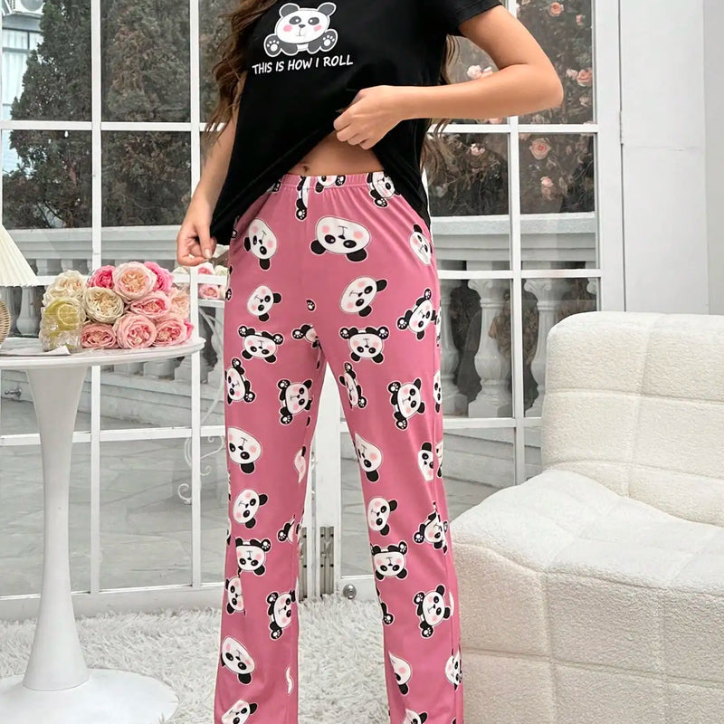 2-Piece Women's Pajama Set Animal Print Short-Sleeved | SAMAG