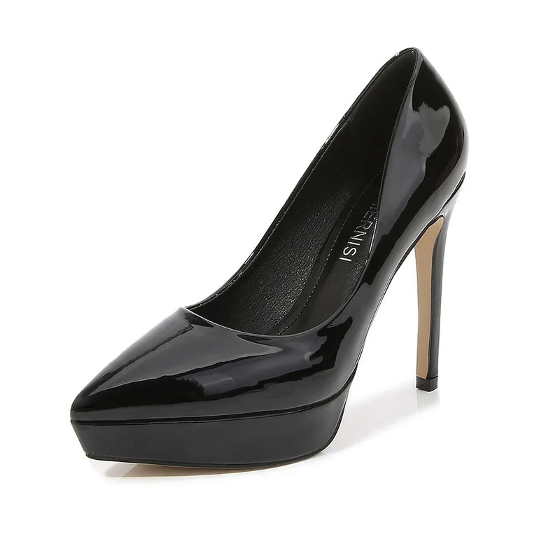 Europe and America Single Shoes 12CM Stiletto Shallow Mouth Pointed High Heels Thick Bottom Career Work Women's Pumps Size 35-46