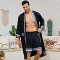 Men's Long Robe Pajamas Set Baroque Style Bathrobe Kimono Shorts Pijamas Spring Summer Sleepwear Home Clothes Satin Loungewear