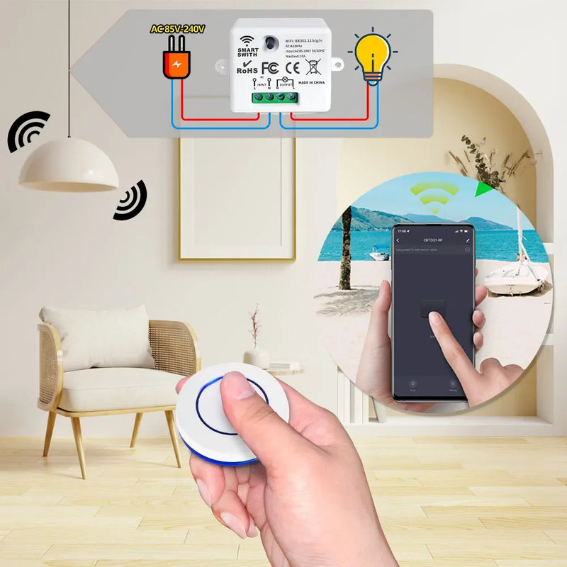 WiFi RF light Switch Tuya Smart Life AC 110V 220V Relay Receiver 433mhz RF Push Button Transmitter Work with Alexa for LED Lamp