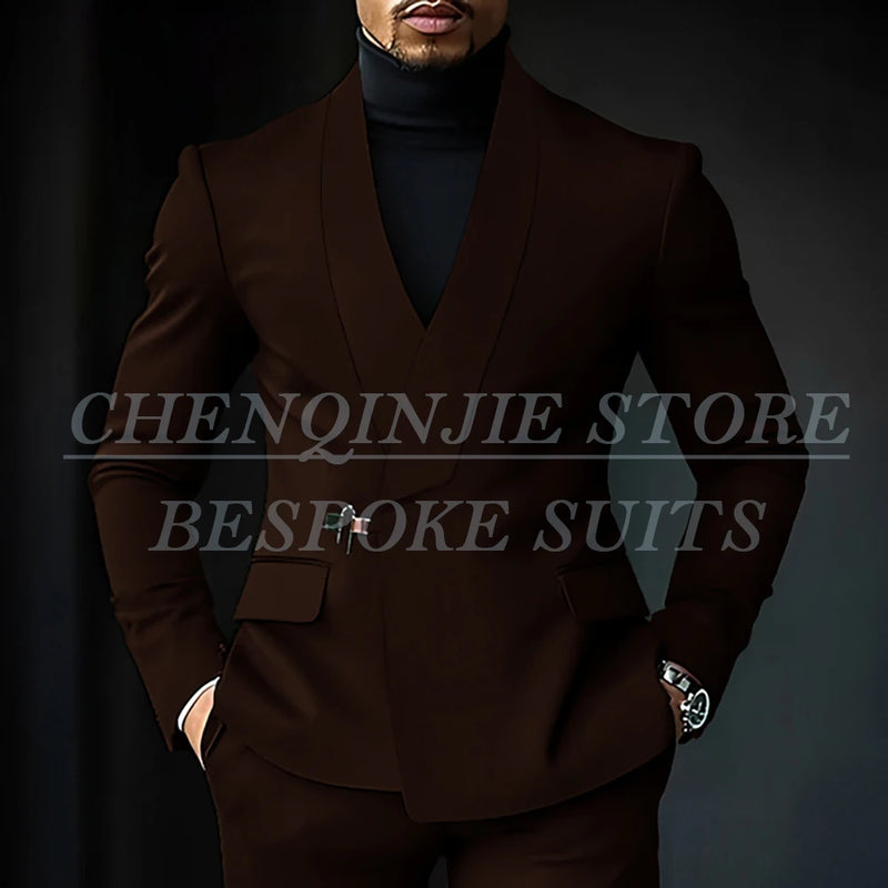 Chic Shawl Lapel Green Suits for Men High Quality Slim Fit Wedding Costume Homme Customized 2 Piece Jacket Pants Outfits Terno