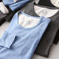 Upgraded Version Men's Thermal Wool Silk Underwear Set Self-Heating Double Warmth Velvet Knitted Fabric Long Sleeve round Neck