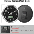 12Inch Wall Clock With Digital Date, Week & Indoor Temp - Battery Operated Wall Clock, Auto Sets,Easy To Read-AT64